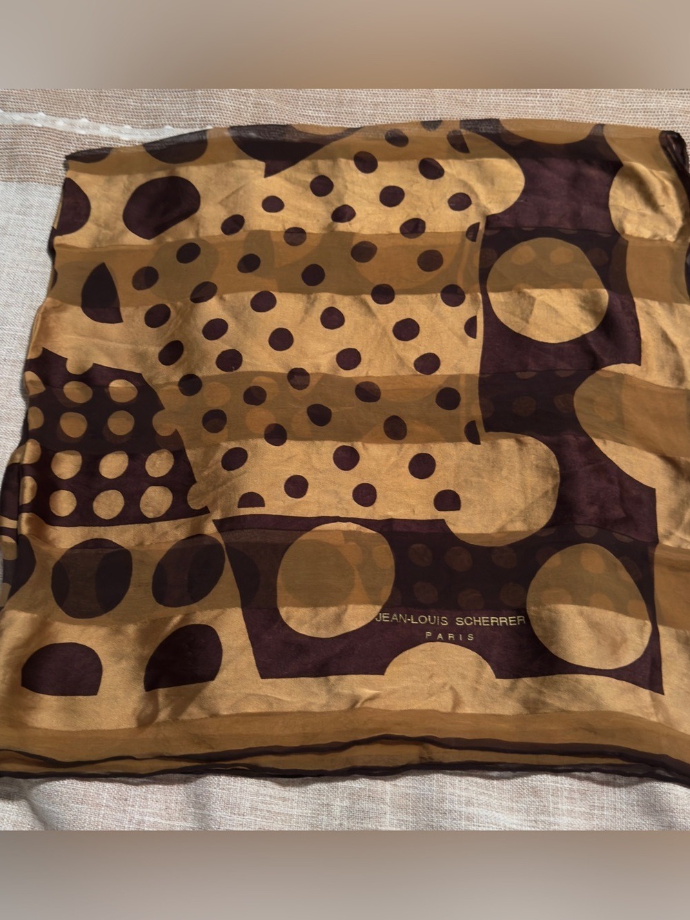 Vintage Mustard Yellow and Dark Brown Polka Dot Scarf